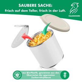 FALKENHORN Organic Can Lids - 2 x Small + 2 x Large with Flap - Combination Set - for Cans 200 g/400 g/800 g - Cream - BPA-Free, Sustainable, Dishwasher Safe - Made from Sugarcane - Made in Germany