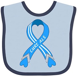 inktastic Cure ALS- Heart Ribbon Baby Bib Blue and Navy 42370