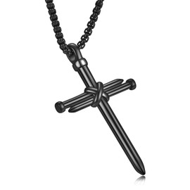 Rnivida Black Nail Cross Necklace for Men,Stainless Steel Cross Pendant Necklace Christian Baptism Confirmation Jewelry Gift for Men