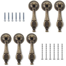 Waziaqoc 6PCS Antique Tear Drop Pulls, Single Hole Vintage Bronze Pendant Pull Cabinet Drop Pull Handles for Dresser Cupboard Wardrobe Kitchen Door