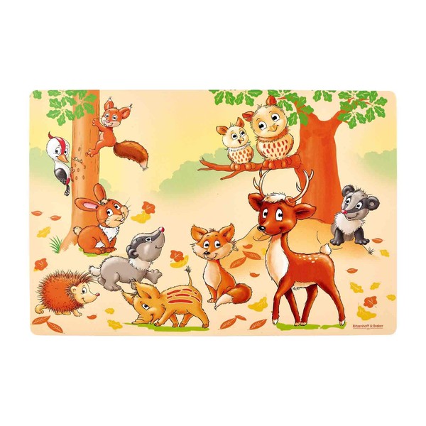 Ritzenhoff & Breker Place mat forest animals, table set 45 x 30 cm for children, place mat with animal motifs, wipe clean