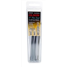 Olson Scroll Saw Blade Assortment Pin End, Skip Tooth 5" 10 Tpi, 15 Tpi, 18.5 Tpi Card of 18