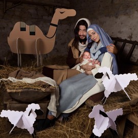 Epakh 4 Pcs Christmas Outdoor Nativity Scene Set 63 x 47.2 Inch 3D Camel Signs Lamb Birth of Jesus Animal Backdrop for Holy Family Christian Photo Props, Nativity, Christmas Plays and Pageants