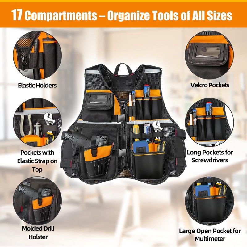 Electrician Tool Vest for Men, Tool Vest Electrician with Molded