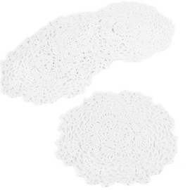 kilofly Crochet Cotton Lace Table Placemats Doilies Value Pack, 4pc, White, Floral, 7 inch