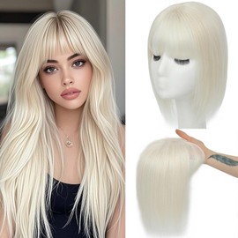 Hair Toppers for Women Real Human Hair, 360°3D Topper for Women with Thinning Crown Wispy Clip in Bangs Breathable Hand Tied Craft Big Coverage Hairpieces (60#, 14 Inch-3D-Wispy)