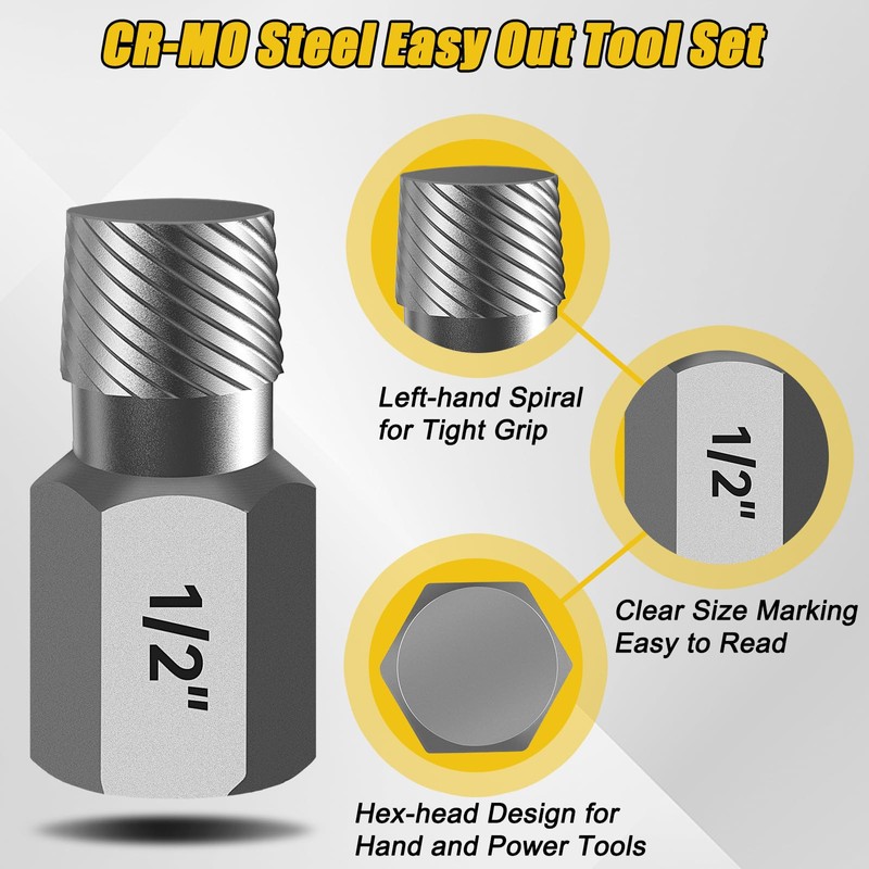 Topec Easy Out Screw Extractor Set 13-Piece, Multi-Spline Easy Out