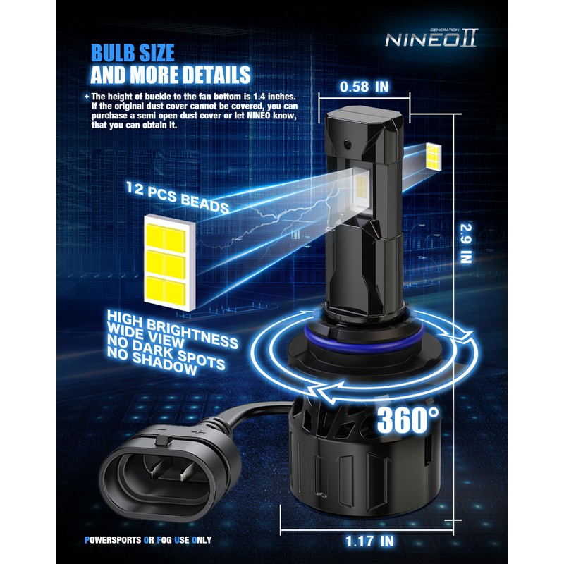 NINEO 9012 Bulbs, 9012 Fog Lights, [2025 Upgrade] 600% Brighter