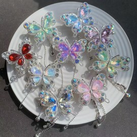 5pcs Diamond Heavy Industry Crystal Butterfly DIY Beads:_pink+white+purple+green+blue