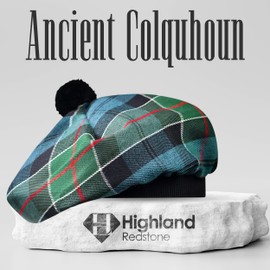 Scottish Hat Tam o Shanter Scottish Bonnet Tartan hat Acrylic Wool with Pompom (US, Alpha, One Size, Standard, Ancient Colquhoun)