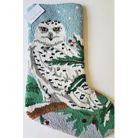 Peking Handicraft Snowy Owl Forest Hooked Christmas Stocking- Wool 21"