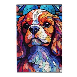 King Charles Cavalier Dogs Lovers Stained Colorful Glass 1000 Pieces Art Painting Wooden Puzzle for Kids Adults, Birthday Mother's Father's Day Christmas for Dad Mom Boys Girls