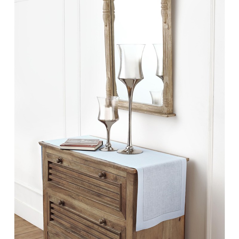 Solino Home Light Blue Linen Table Runner 108 Inches Long