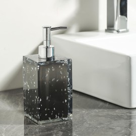 Translucent Resin Soap Dispenser with Silver Glitter - 16.9oz (500ml) Capacity, Rust-Proof Plastic Pump Head, Suitable for Bathroom and Kitchen Decor (Black)