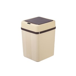 Trash Can 12L Smart Sensor Stable Dealing Cover Simple Style Automatic Touchless Garbage Bin for Home Khaki Battery Powered