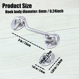 VENGABY 4Pcs Hook and Eye Latch,Cabin Hook Gate Hook Lock, Barn Door Gate Latch Latch Stainless Steel, Thicken Window Hook Lock with Mounting Screws for Shed Gate or Garage Door (Silver, 3 in)