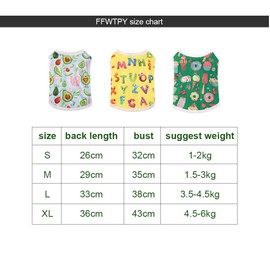 FFWTPY Pack of 3 Dog Clothes Fruit Printed Cute Breathable Puppy Vest Summer Girls Boys Dog T-Shirts Fashion Beach Wear for Small Dogs and Cats