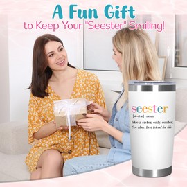 TEEZWONDER Sister Gifts for Women - Seester 20 oz Stainless Steel Insulated Coffee Tumbler with Lid - Big Sister Birthday Gifts for Girls, Graduation Birthday Gift for Women