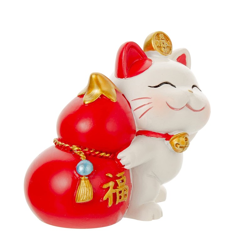 Maneki Neko Statue - Tiny Money Lucky Cat, Caishen Cat,