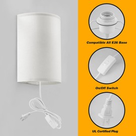 Beser·Win Plug in Wall Sconce, 3 Color, Set of Two, Industrial Wall Lamp with Plug in Cord, Rustic Fixture, On/Off Switch Vintage Wall Light Fixture for Headboard Bedroom Porch (White)