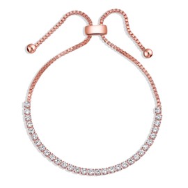 Bridal Cubic Zirconia AAA CZ Slide Bolo Style Tennis Bracelet for Women Teens Prom Rose Gold or Silver Plated Brass Adjustable