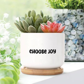 DecStic Choose Joy Ceramic Planters Bible Verse Flower Pots for Indoor Plants with Drainage Holes and Saucers Pot for Home Office Desk Garden