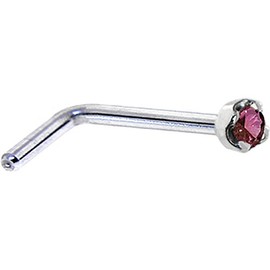 Body Candy Solid 18k White Gold 1.5mm (0.015 cttw) Genuine Purple Diamond L Shaped Nose Stud Ring 20 Gauge 1/4"