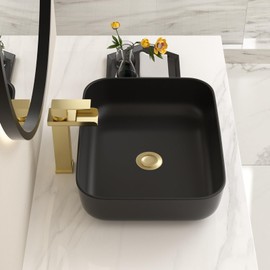 Lofeyo 20''x16'' White Vessel Sink with Black Rim 20 Inch Modern Rectangular Above Counter Bathroom Vanity Sink Porcelain Ceramic with High Gloss Finish