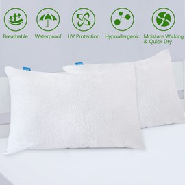 Pillow Protector 100% Viscose Made from Bamboo with Hidden Zipper, Waterproof Pillow Cases Queen Size 2 Pack, Skin Friendly & Breathable & Noiseless , Waterproof Pillow Protector, White