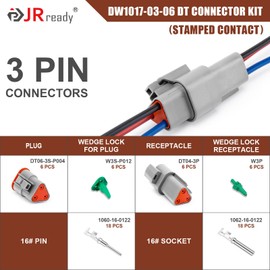 JRready DW1017 3 Pin Deutsch DT Connector Kit, IP68 Waterproof Electrical Automative DT Connectors Kit with 18Pairs Size 16 Stamped Contacts 16-18 AWG, for Car Truck Boat, 6 Sets