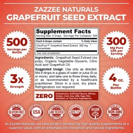 Zazzee GSE Grapefruit Seed Extract 4 Oz, 300 mg, 500 Servings, Triple Strength