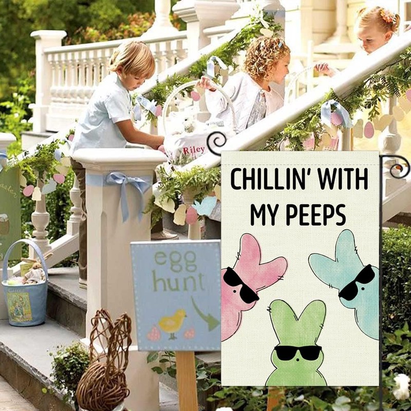 Easter Garden Flag 12 x 18 Inch Funny Sunglasses Bunny