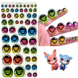 319-M: Colorful 3D Resin Googly Eyes with Smiley Faces (52 Pcs/26 Pairs, 5mm–22mm) – Turquoise, Green, Fuchsia – Self-Adhesive for Crafts, Clay, Amigurumi, Slime, Dolls & DIY Projects
