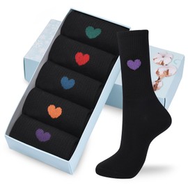 Corlap Women's Crew Calf Cotton Socks - Soft Ankle High Dress Casual Socks, Fun Cute Novelty Heart (5 Pairs Gift Box)‌