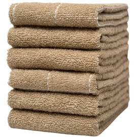 PH Pleasant Home 6 PK Check Horizontal Rib with Solid Kitchen Towel, Combo,(2+2+2) 16" x 26", 2.90 Lbs/Dzn, 20/2 (Tan)