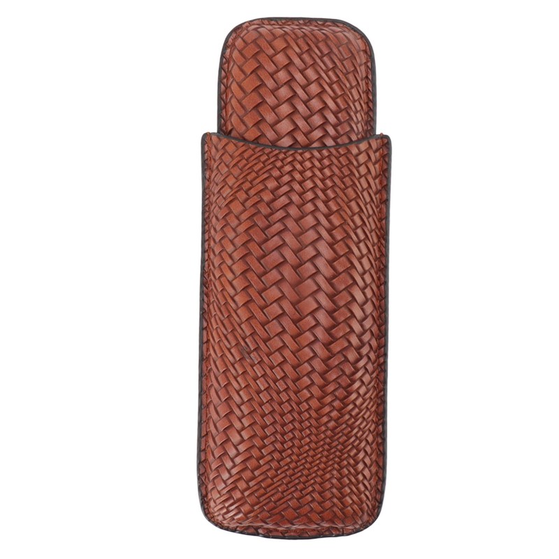 Cigar Case Holder Elegant Vintage Style Woven Pattern Leather Portable