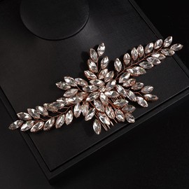 JWICOS Crystal Bride Wedding Hair Comb Bridal Hair Clip Sparkly Bridal Side Comb Hedpieces Wedding Hair Accessories for Women and Girls (Rose Gold 2)