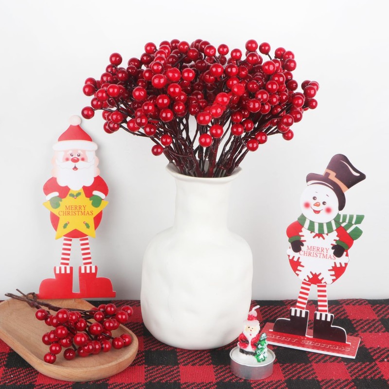 YiYa 36 Pcs Christmas Holly Berries Artificial Red Berry Stems