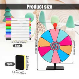 NQEUEPN 12in Spinning Prize Wheel, 10 Slots Colorful Prize Wheel Spinner with Stand Tabletop Wheel of Fortune Game with 8 Markers for Carnivals Trade Show Holiday Activities Game