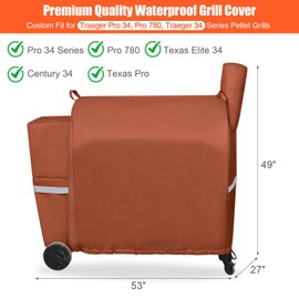 QuliMetal Pellet Grill Cover for Traeger Pro 34/780, Texas Elite 34, Eastwood 34 Series Pellet Grills, Z Grills 700/550/600, 600D Fade Resistant Full Length Grill Cover with Elastic Drawstrings, Brown