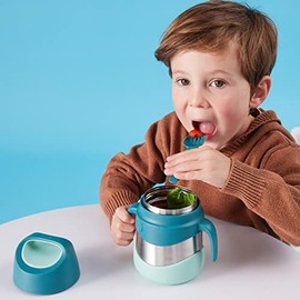 b.box Insulated Food Jar, Insulated Double Wall Stainless Steel Food Container with Spoon for Kids, Keeps Food Cold up to 7 hrs and Warm up to 5 hrs, 11oz, Emerald Forest / Green