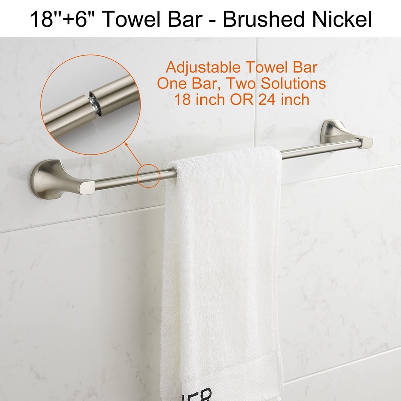 BGL Bathroom Hardware Set Brushed Nickel Adjustable Expandable Towel Bar