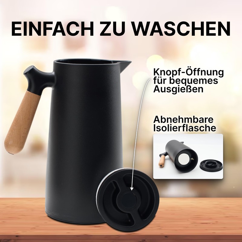 KVOTA Thermos 1 Litre Thermos Flask with Glass Flask, Colour