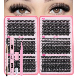 Bransfy 3 Styles 684pcs Lash Clusters Kit DIY Lash Extension Kit D Curl Eyelash Extensions 9-16MM Cluster Lashes with Waterproof Lash Bond and Seal Tweezers and Brush(60D+80D+100D,Kit)