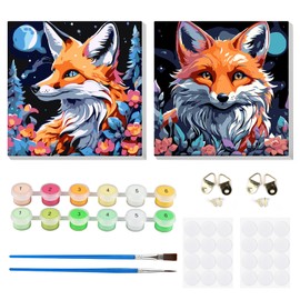 MOGTAA Framed Paint by Numbers for Adults Children Beginners, 2 Pack Fox Paint by Numbers for Adults, Kids' Painting by Numbers, Animal DIY Oil Painting Kits for Home Decor (8x8inch)