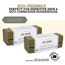 Fer à Cheval Marseille Soap Stain Remover Stick 2 Pack - Natural Savon de Marseille, Hypoallergenic, Eco-Friendly, Travel-Sized Laundry Solution (Stick with Sommières Clay, 150g/5.29oz)