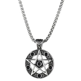 JewelryWe Jewellery Men's Necklace Stainless Steel Star Pentagram Pendant with 22 Inch Chain Gift for Men, Stainless Steel