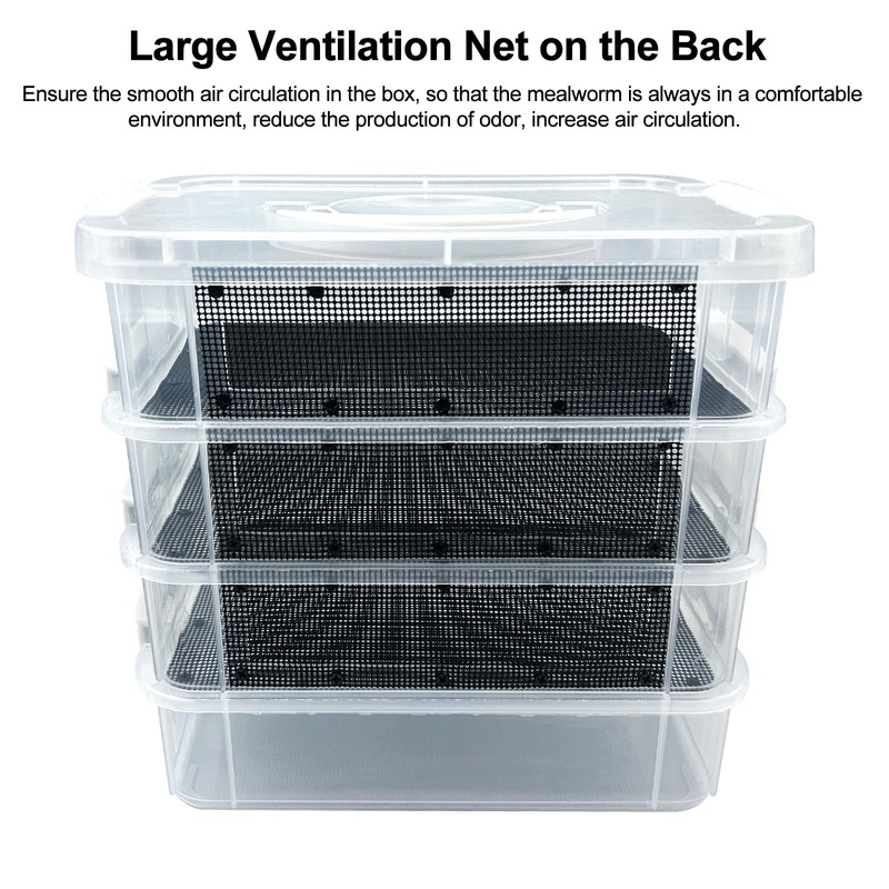 Mealworm Breeding Kit,Prevent Escape Mealworms Keeper,Four-Layer High Capacity Mealworm Farm,To