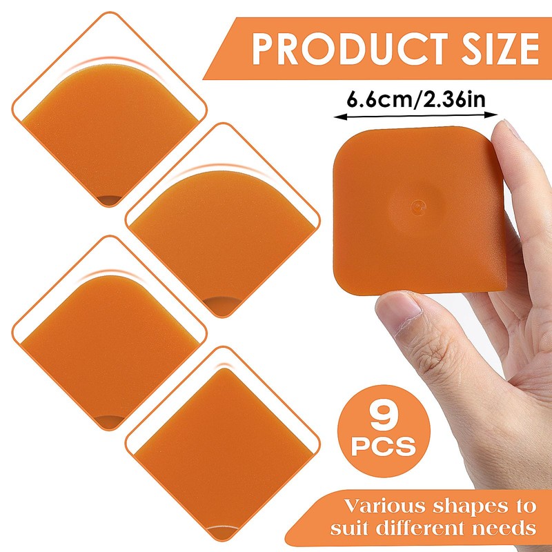 9 Pieces Scraper, Plastic Kitchen Scraper, Flexible Dough Scraper, Orange