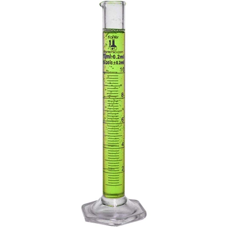 10ml Graduated Cylinder, Borosilicate 3.3 Glass, Single Metric Scale, Karter